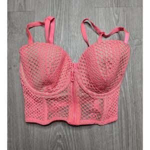 Victoria's Secret Bra Womens 34DD Pink Very Sexy Lace Longline Mesh Zip Front